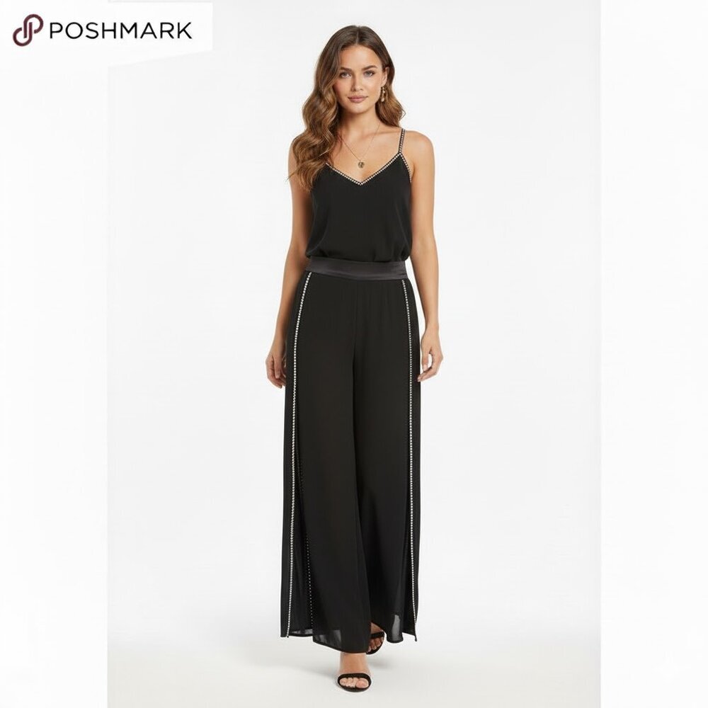 Joseph Ribkoff Chiffon Palazzo Dress Pants with Slits - Picture 1 of 6